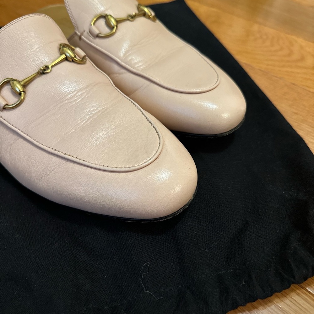 Gucci Light Pink Leather Horsebit Princetown Mules Backless Loafers sz 38.5 / 8 - Picture 3 of 5
